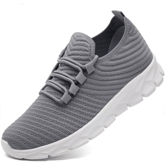 Men's Grey Gym Sneaker Running Breathable Lightweight Walking Slip on Shoes - Picture 1 of 6
